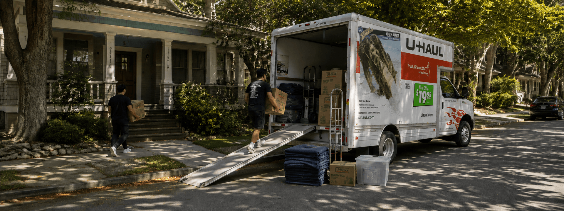 Estate cleanout crew loading household contents outside an Oakland home